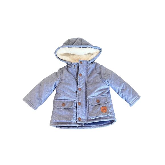 LITTLE ME INFANT WINTER COAT SIZE 9M BLUE FLEECE LINED HOODIE JACKET - Picture 1 of 11